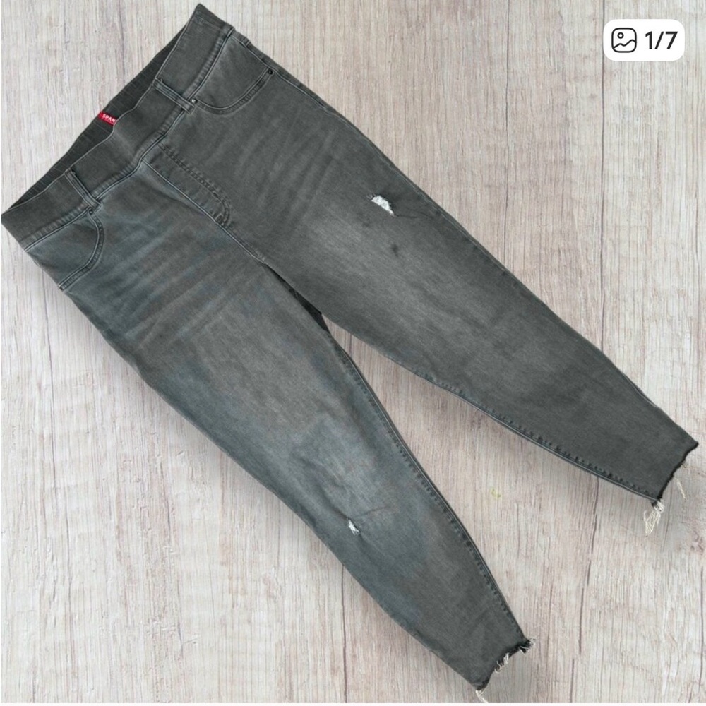 SPANX Gray Distressed Skinny Ankle Stretch Denim Jeans Leggings Jeggings 2XL XXL